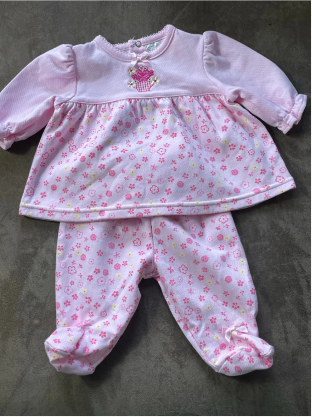 Sesame Street Baby Elmo Pink Ditsy Floral 2 Piece Newborn Pant Set Vintage y2k
